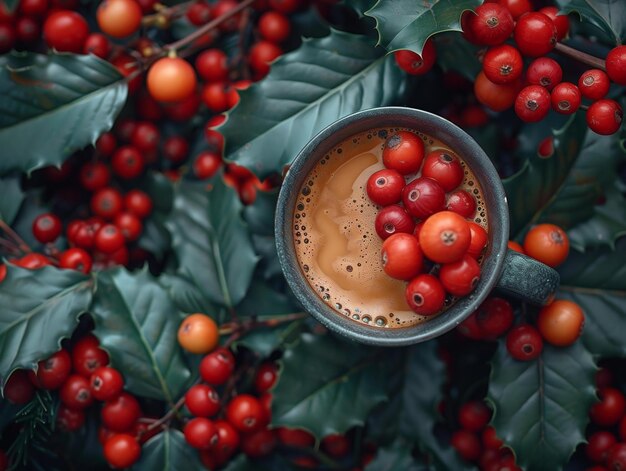 Photo coffee in a mug with berries