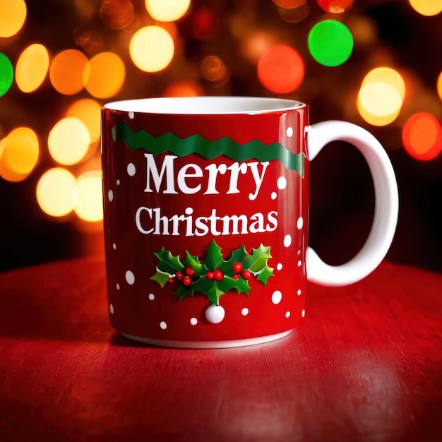 coffee mug with textMerry Christmas traditional seasonal holiday gift with holiday greetings