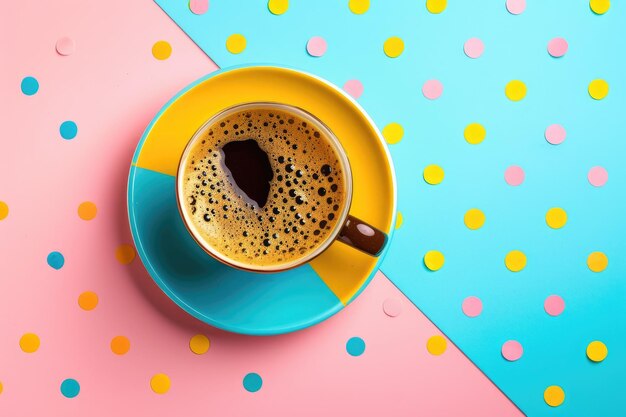 Photo coffee pattern cup of coffee on colorful background