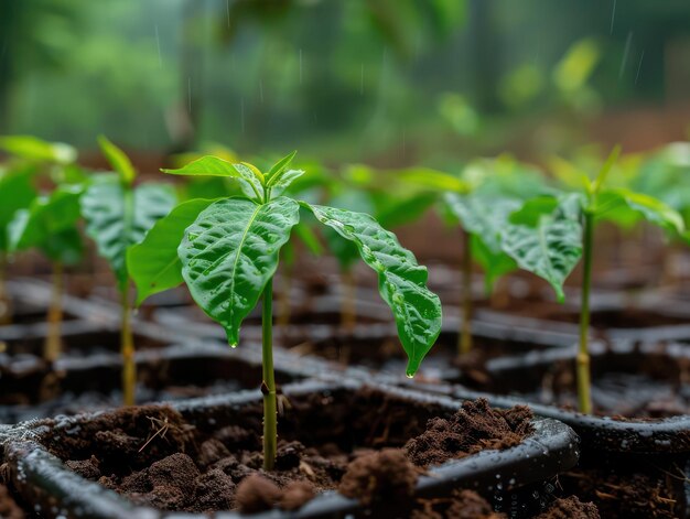 Photo coffee plant propagation witnessing the growth of a new generation of coffee trees this image shows