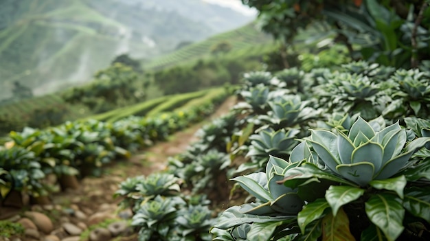 Photo coffee plantation bordered by succulents orosi valley costa rica generative ai