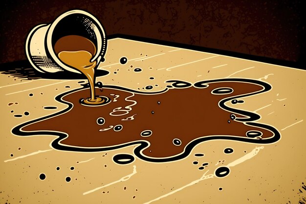 Photo coffee poured from a cup and landed on laminate think about the puddle