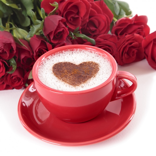 Coffee and roses for Valentines day