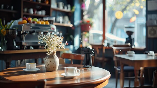 Coffee shop background Cup of coffee on table in cafe High quality AI generated image