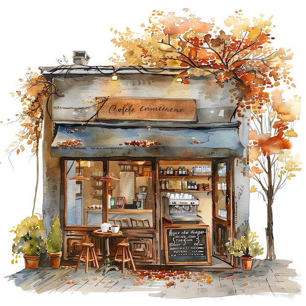 coffee shop fall autumn illustration