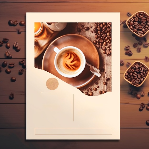 Photo coffee shop flyer template image in light realistic representation style soft edges