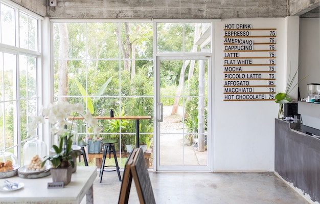 Coffee shop interior with list of drinking.