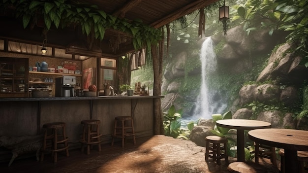 Coffee shop or village in the jungle forest