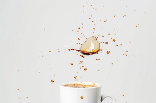 Photo coffee splash in a white mug