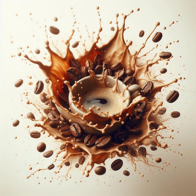 Coffee splash with coffee beans on white background