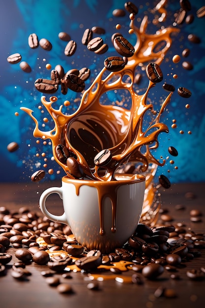 coffee splashes with falling coffee Generated by AI