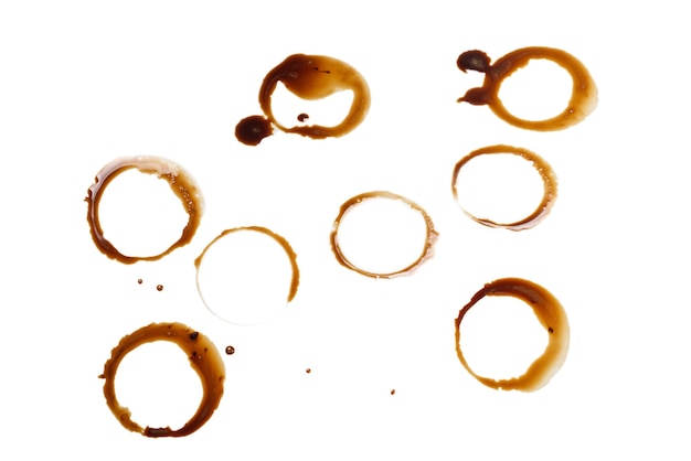 Coffee stains isolated on white background. Top view.