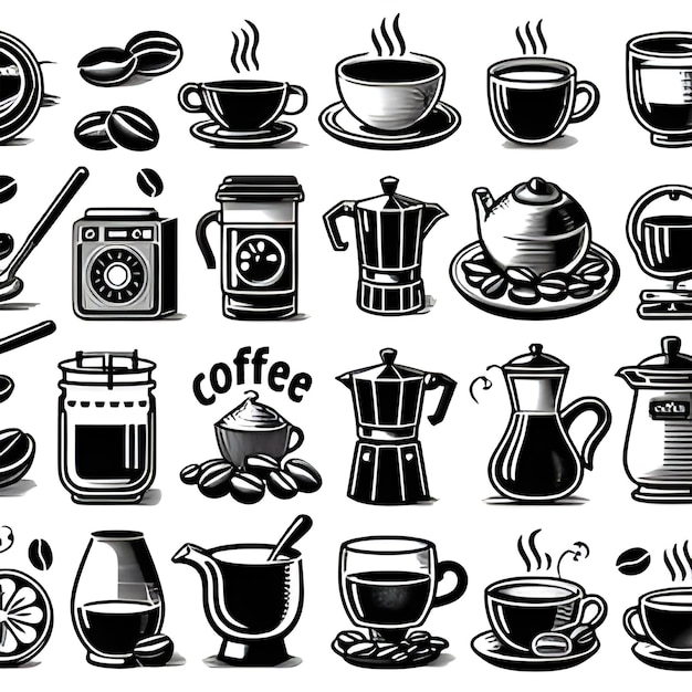 Photo coffee and tea cup logo silhouette line art vector illustration on a white background