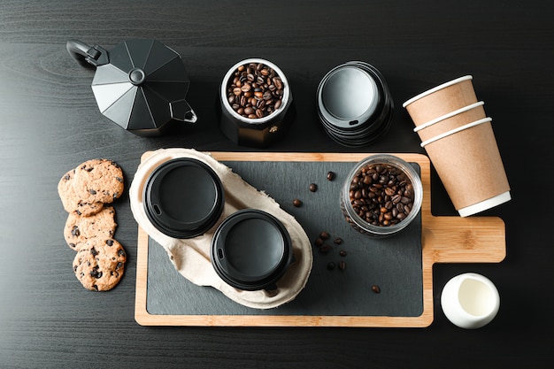 coffee time accessories on black table