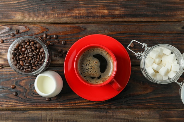 coffee time accessories on wooden background