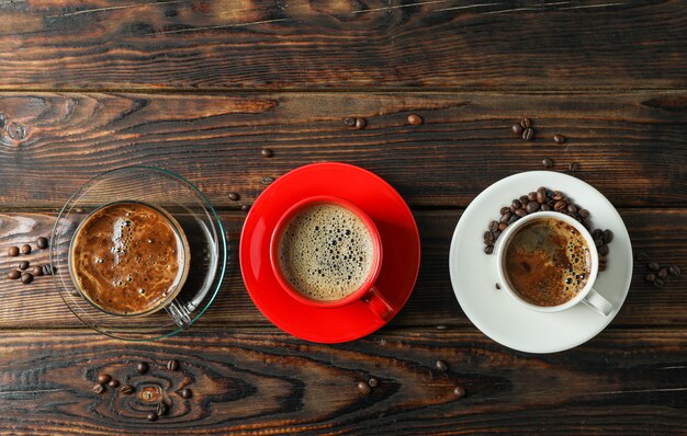 coffee time accessories on wooden background