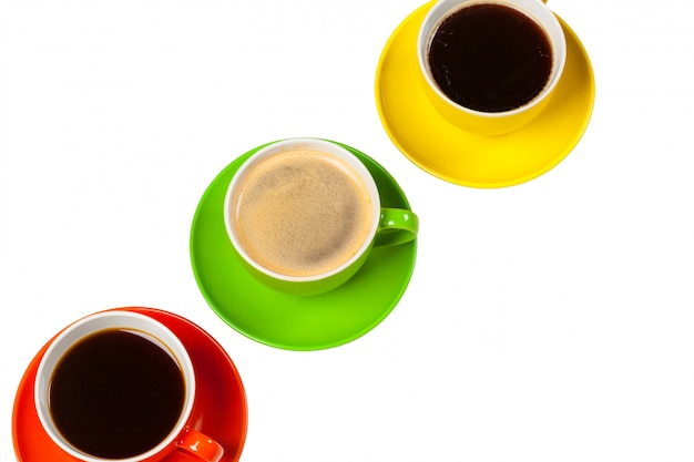 Coffee time. Bright colored composition of coffee cups