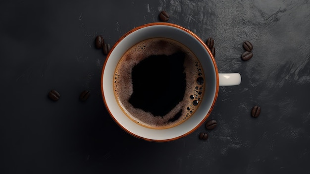 Coffee Time White Mug Filled with Freshly Brewed Black Coffee TopView Shot Generative Ai