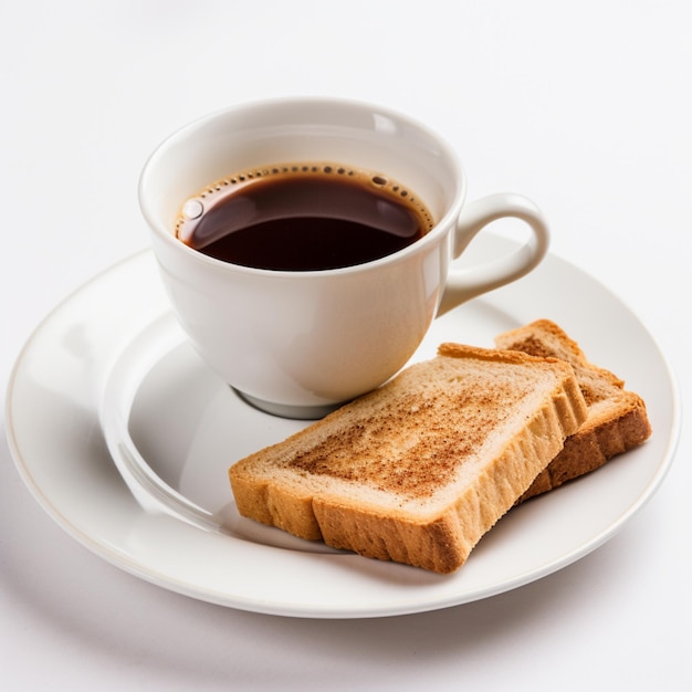 Coffee and toast on a white plate