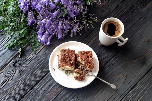 Coffee with cakes closeup