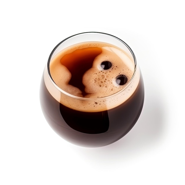 Coffee with cognac Espresso in a glass on a white background close up Glare A glass of black coffee