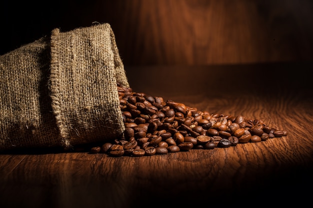 Coffee with grains and empty space