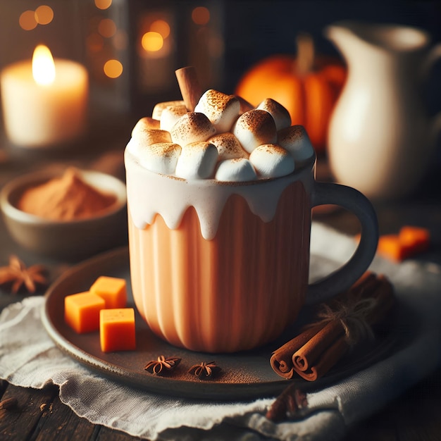 Coffee with Marshmallows and Cinnamon Sticks