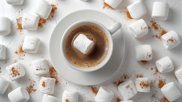 Photo coffee with marshmallows and cinnamon