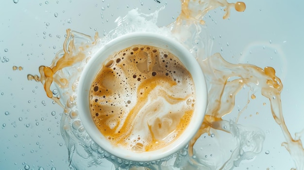 A coffee with milk in white water