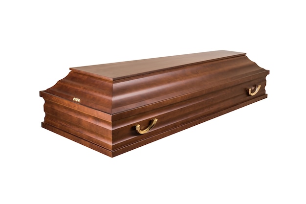 Coffin made of wood. Isolated on a white background.