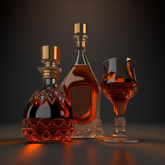 Cognac alcohol drink cocktail bottles with glass AI Generated