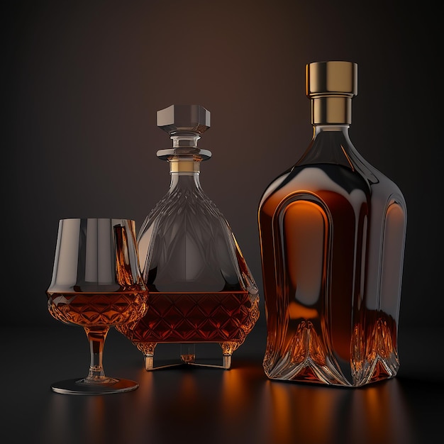 Cognac alcohol drink cocktail bottles with glass AI Generated