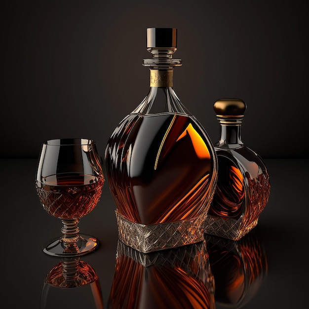 Cognac alcohol drink cocktail bottles with glass AI Generated