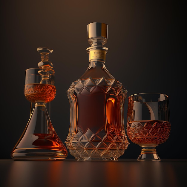 Cognac alcohol drink cocktail bottles with glass AI Generated