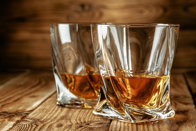 Cognac or whiskey in glasses