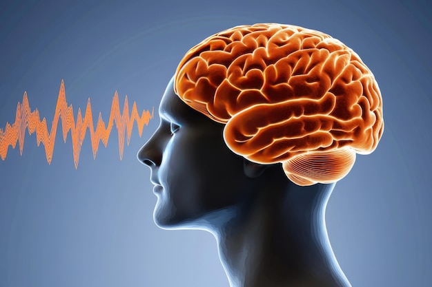 Cognitive mapping neurotransmission electroacoustic and computational neuroscience blue head silhou