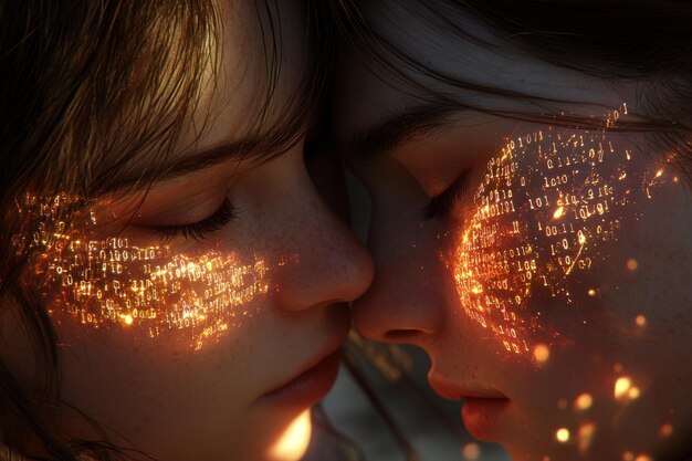 Photo cognitive therapy romance novel two women with glowing faces close together symbolizing emotional w