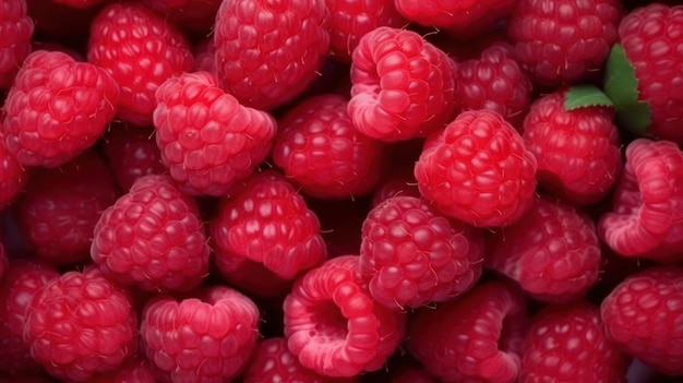 A cohesive arrangement of whole ripe raspberries forming a stunning backgroundxA