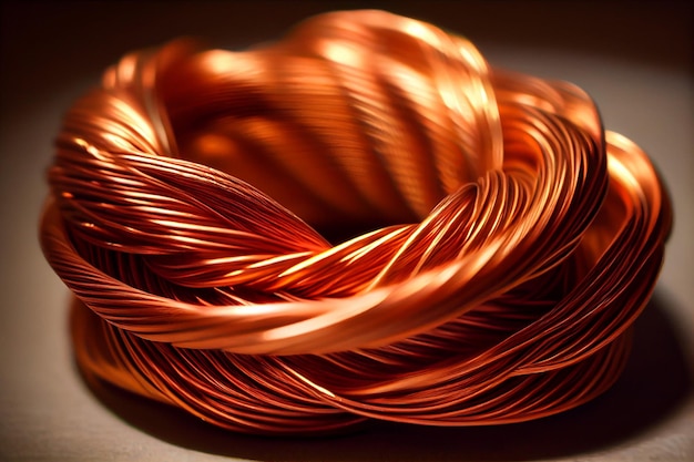 Coil of copper wire closeup illustration Generative AI