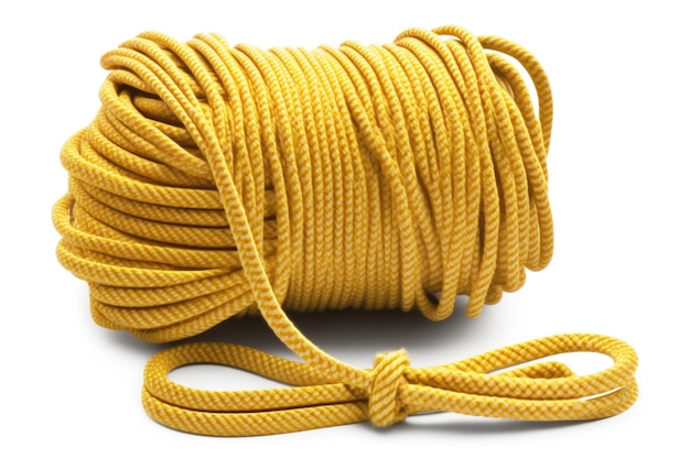 Coil of mountaineering and climbing rope isolated on white background AI generative