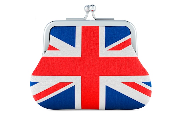 Coin purse with British flag Budget investment or financial banking concept in the Great Britain 3D rendering