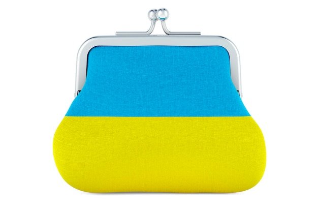 Coin purse with Ukrainian flag Budget investment or financial banking concept in Ukraine 3D rendering