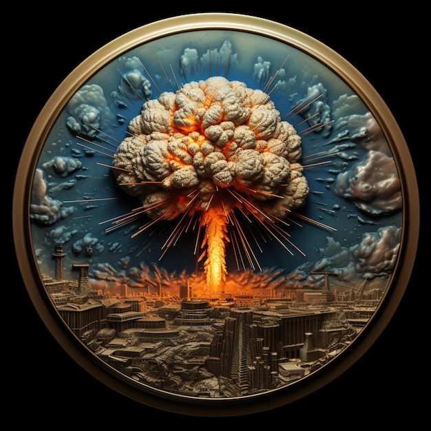 coin with and atomic explosion in the center in color