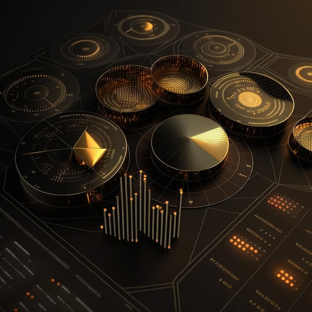 Coins financial graph from top to bottom black background gold theme