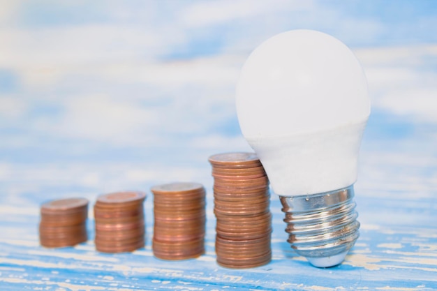 Coins in the form of a growing graph and a light bulb