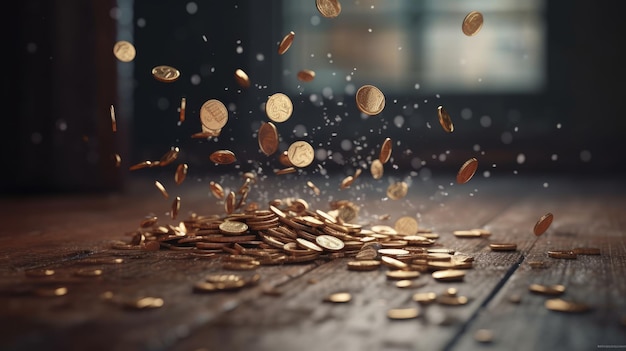 Coins rain Business success concept AI generated