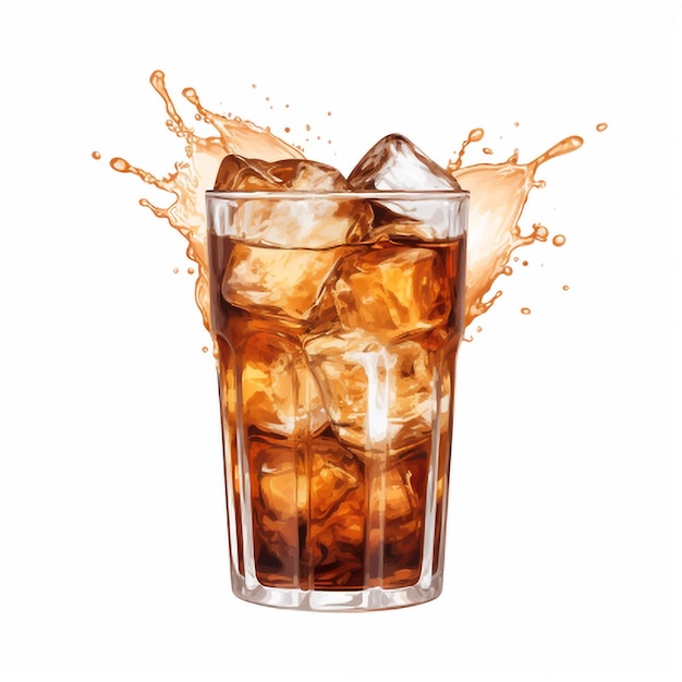 Cola with ice cubes splash isolated on white background