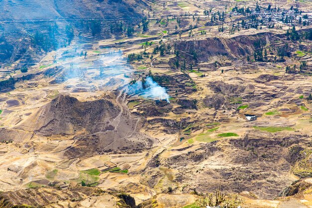 Colca Canyon PeruSouth America The Incas to build Farming terraces with Pond and Cliff One of the deepest canyons in the world