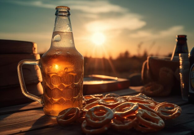 Cold beer at sunset an invitation to satisfaction generative IA