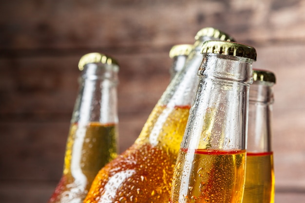 Cold bottles of beer in the bucket